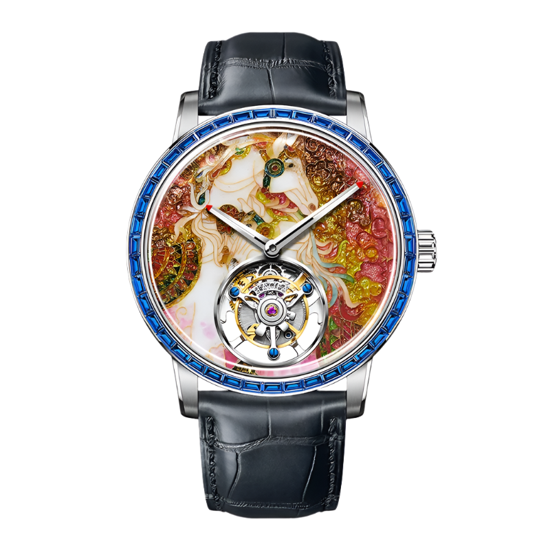 Hoafa Luxury Watch Flying Tourbillon Mechanical Men Watch Intangible Heritage Enamel Oriental Colored Zircon Bezel Designer 2261