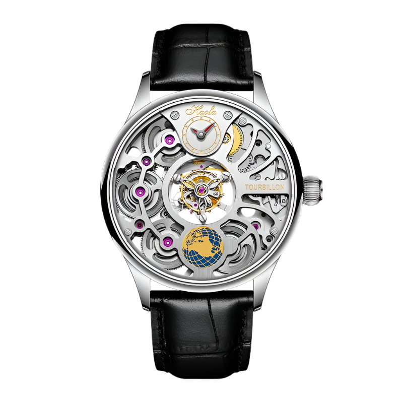Haofa Tourbillon Mechanical Watches for Men Skeleton Center Rotating Power Earth Four Spring Drive Sapphire Crystal Mirror 1037