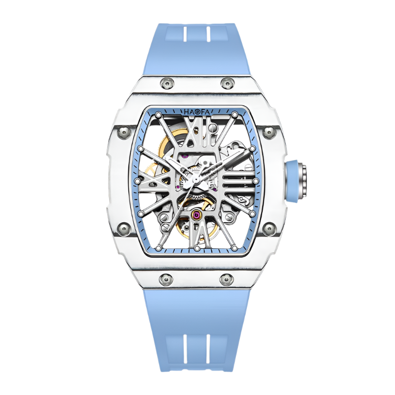 Haofa Mechanical Watch Woman Automatic Movement Painted Roman Numerals Hollow Skeleton Carbon Fiber Luminous Sport Hardcore 1995
