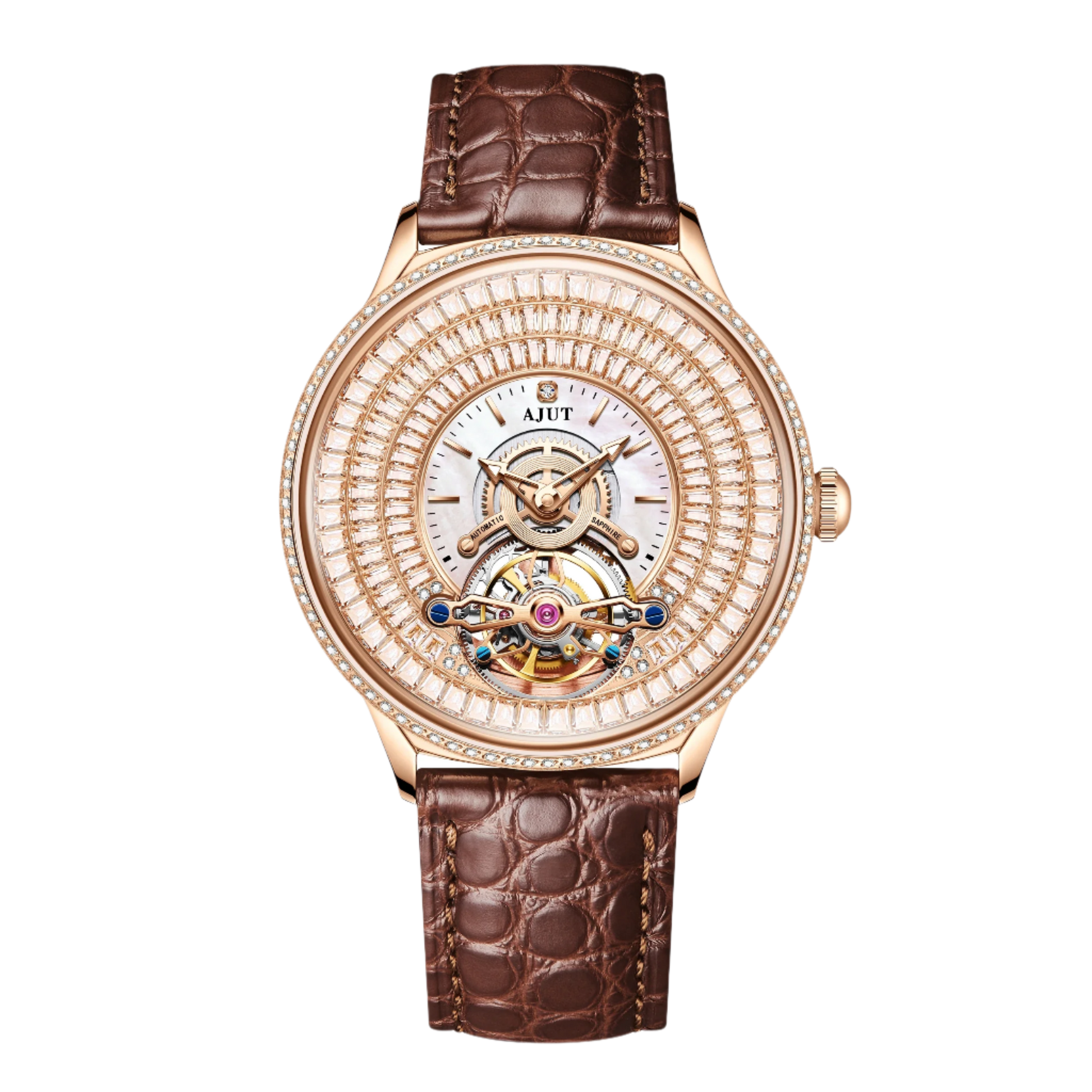 Automatic Tourbillon Mechanical Movement Starry Sky Trapezoidal Zircon Waterproof Sapphire Skeleton Men'S Watch TAM0398