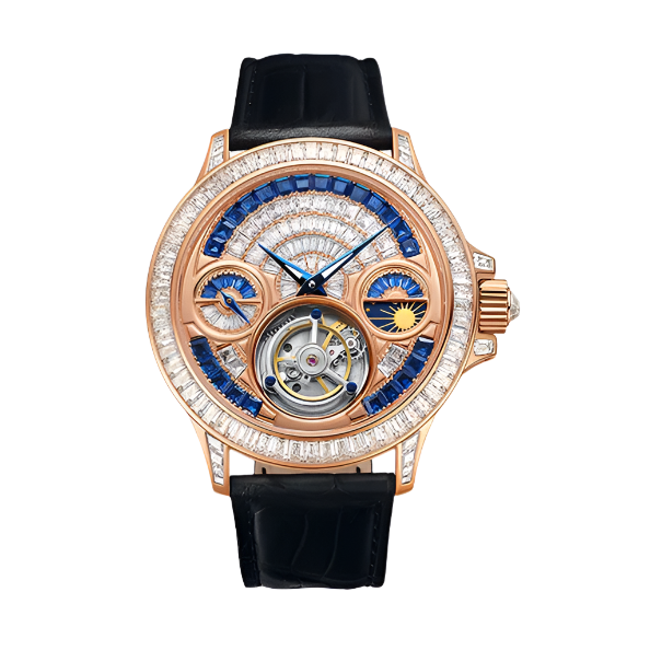 Automatic Tourbillon Mechanical Watch for Men Luxury Brilliant Crystals Multi-Function Fashion Jewellery Collection Watch