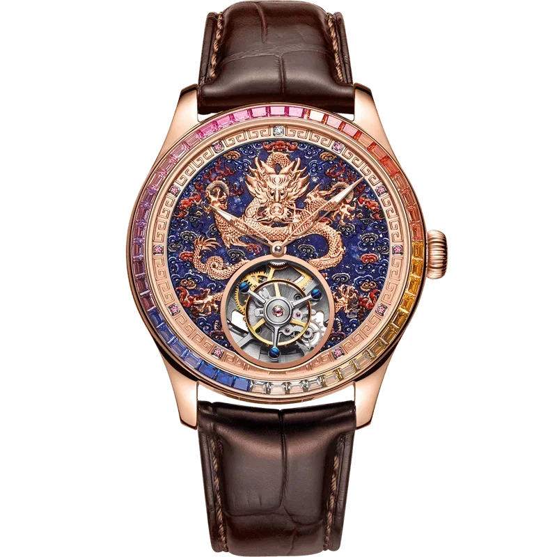 Mirror Legend Sunrise Series Automatic Tourbillon Machine Watch Real Diamond Inlay