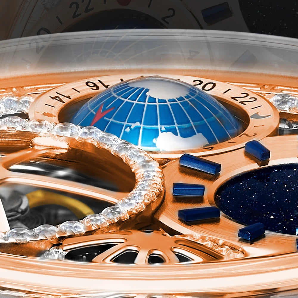 Mechanical Skeleton Tourbillon Movement Watch for Men Convex Sapphire Jewellery Watches Mens Diamond Waterproof Crystal