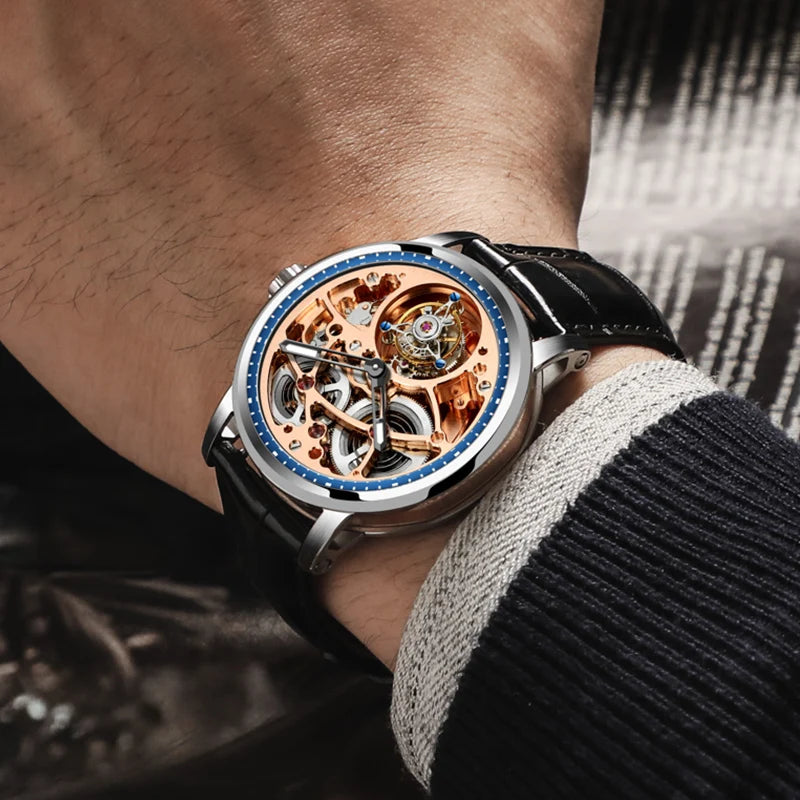 Haofa Flying Tourbillon Hollow Skeleton Mechanical Watch Man Double-Spring Luminous 316 Stainless Steel Sapphire Crystal 1931