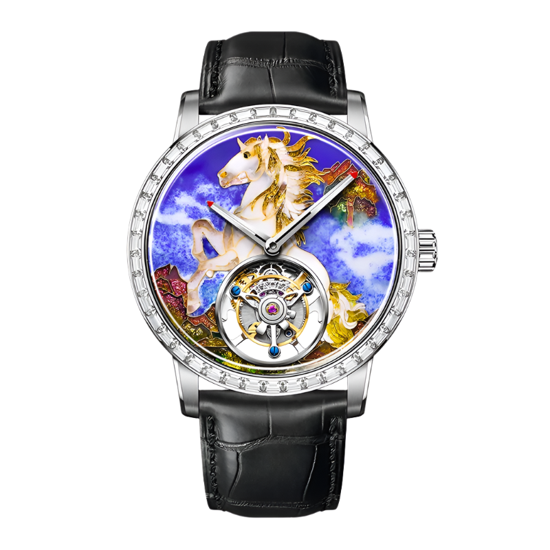 Hoafa Flying Tourbillon Mechanical Men Watch Intangible Heritage Enamel Oriental Colored Zircon Bezel Designer Luxury Watch 2261