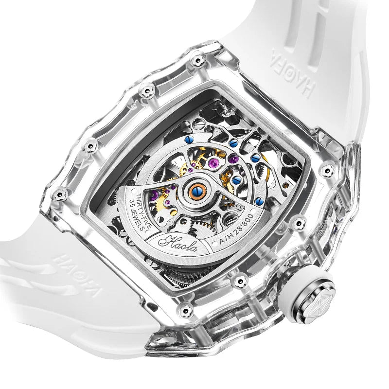 Haofa Automatic Tourbillon Mechanical Watch Designer Luxury Brand Skeleton Crystal Case Waterproof High Quality Men'S Watch 2210