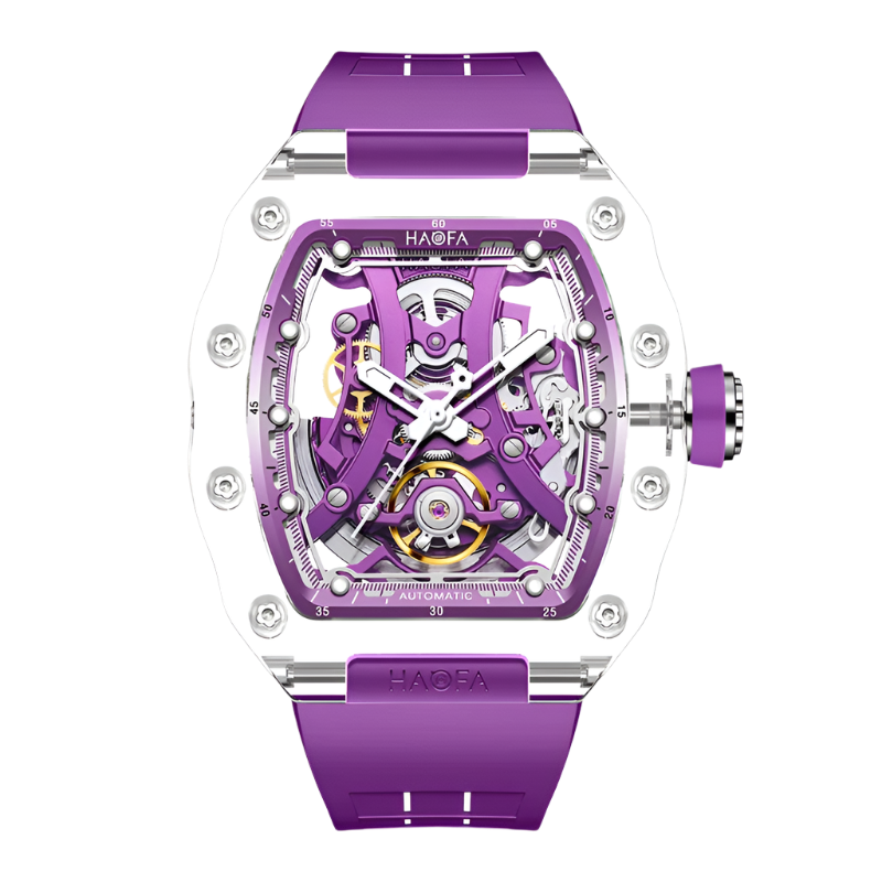 Haofa Crystal Luxury Transparent Automatic Mechanical Watch Unique Dial Skeleton Movement Wristwatch Luminous Watch for Men 2326