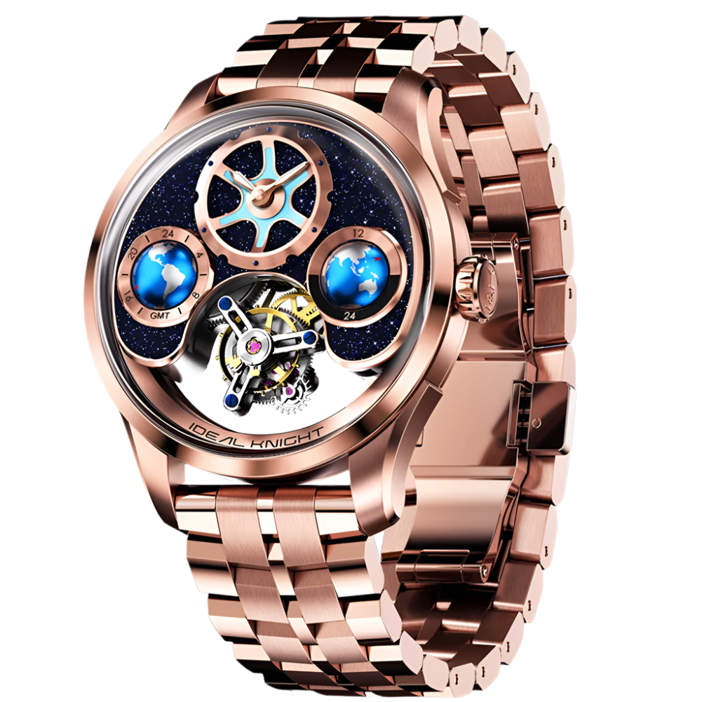IDEAL KNIGHT Top Brand Luxruy Mens Watch Advanced Tourbillon Automatic Mechanical Watch Waterproof Luminous Dual Region Time