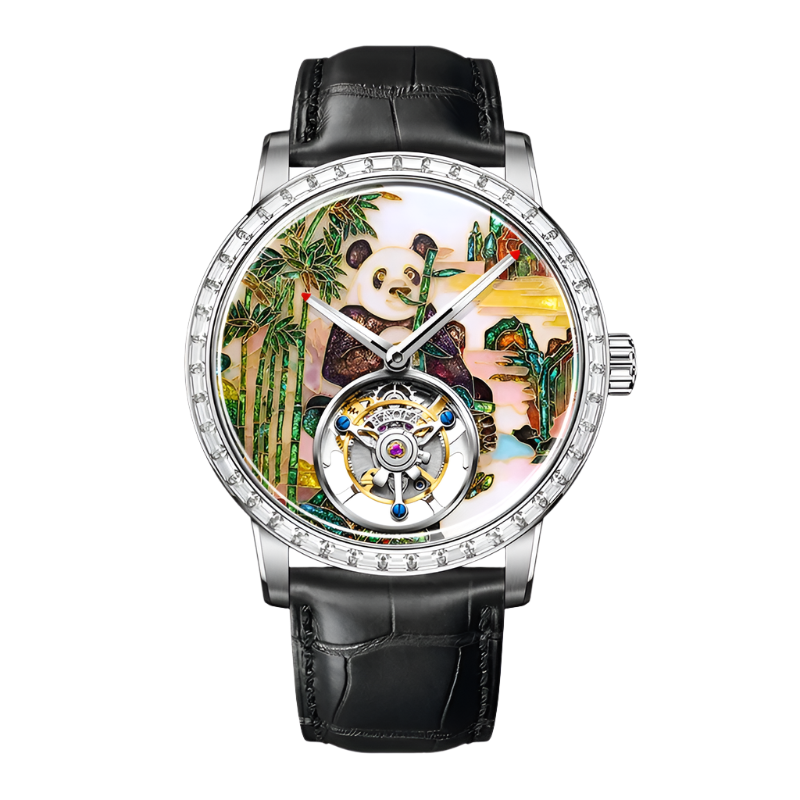 Hoafa Flying Tourbillon Mechanical Men Watch Intangible Heritage Enamel Oriental Colored Zircon Bezel Designer Luxury Watch 2261
