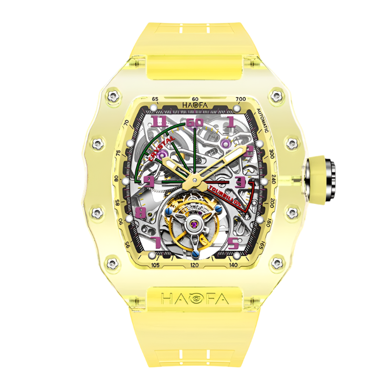 Haofa Automatic Tourbillon Mechanical Watch Designer Luxury Brand Skeleton Crystal Case Waterproof High Quality Men'S Watch 2210