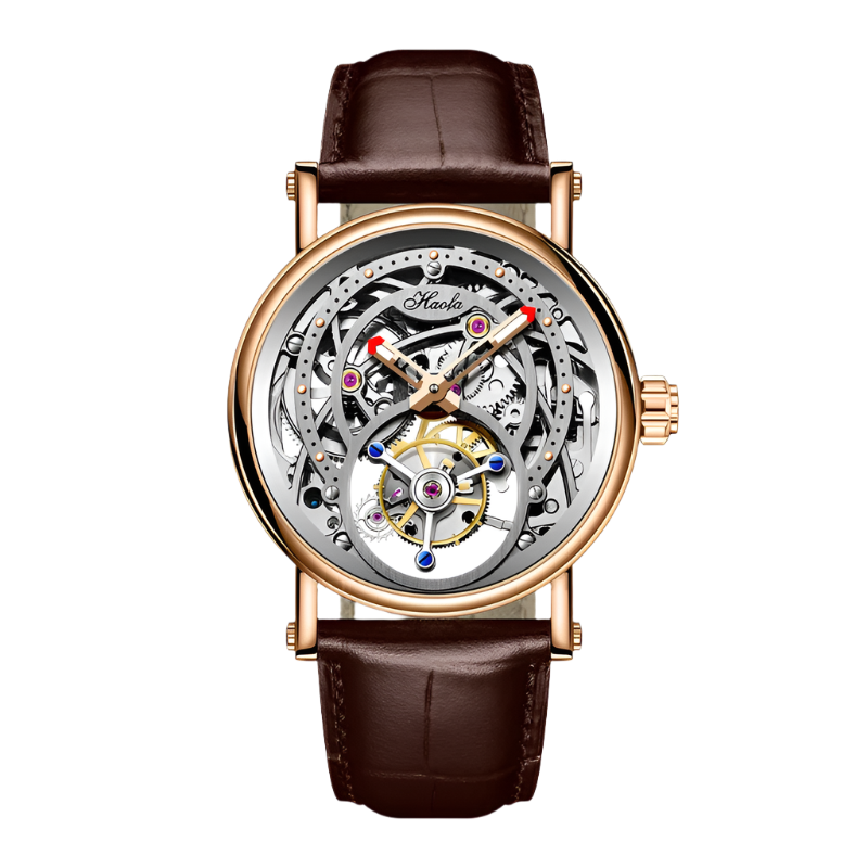 Haofa Manual Winding 3D Hollow Engraving Movement Flying Tourbillon Mechanical Watch Waterproof Elegant Leather Men'S Watch 1603