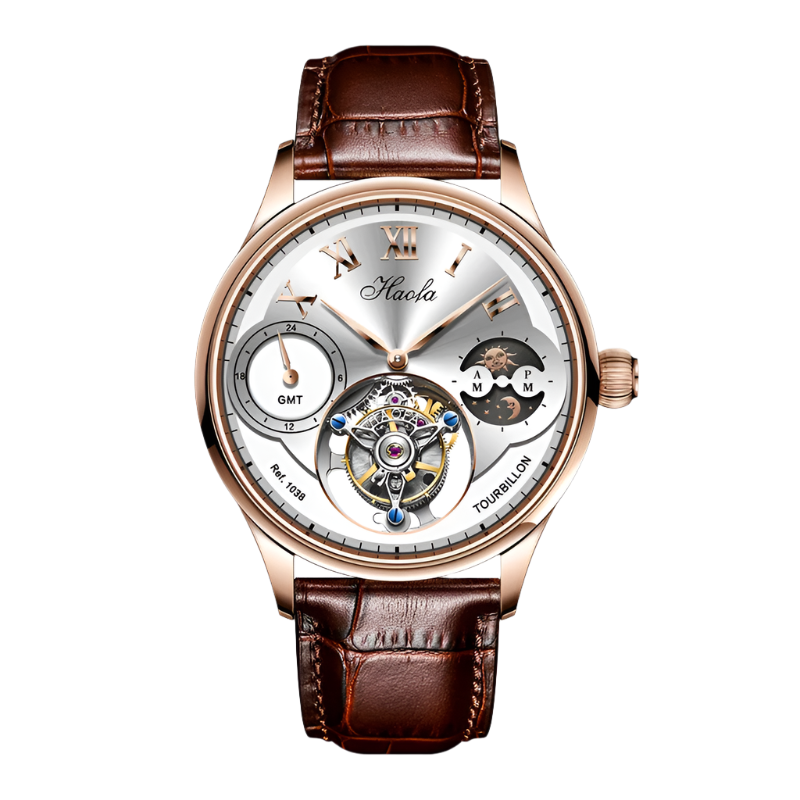 Haofa Luxury Manual Flying Tourbillon Mechanical Men'S Watch Sapphire Moon Phase Watches for Men Casual Business Wristwatch 1038