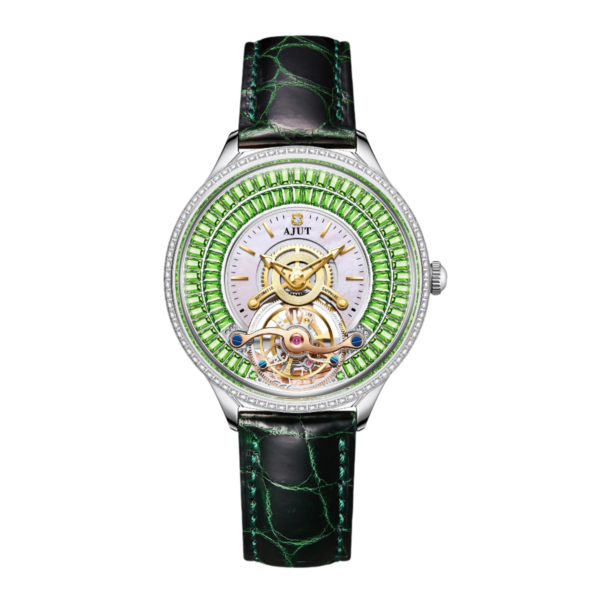 Automatic Tourbillon Mechanical Movement Starry Sky Trapezoidal Zircon Waterproof Sapphire Skeleton Men'S Watch TAM0398