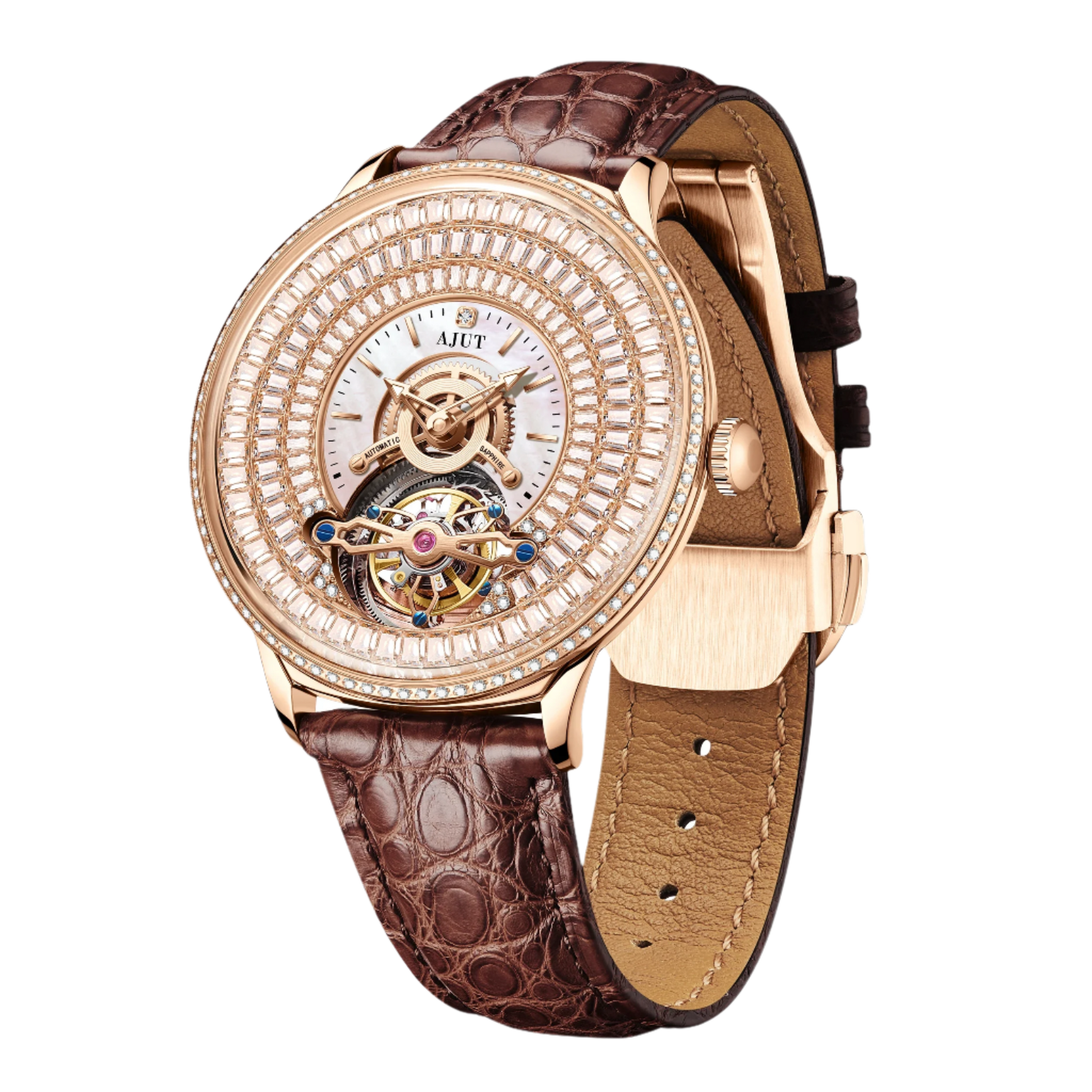 Automatic Tourbillon Mechanical Movement Starry Sky Trapezoidal Zircon Waterproof Sapphire Skeleton Men'S Watch TAM0398