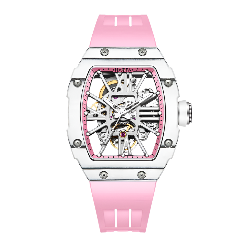 Haofa Mechanical Watch Woman Automatic Movement Painted Roman Numerals Hollow Skeleton Carbon Fiber Luminous Sport Hardcore 1995