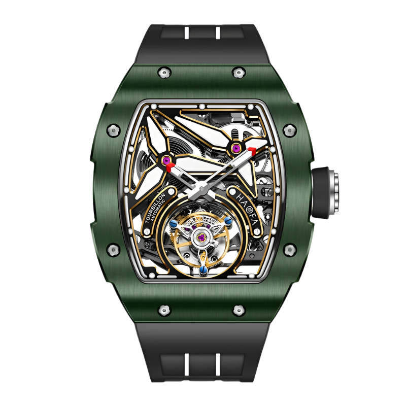 Haofa Men Watch Automatic Movement Mechanical Tourbillon Luminous Skeleton Ceramics Rubber 72H Power Luxury Men‘S Watches 1901-2