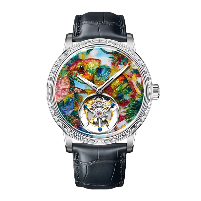Hoafa Luxury Watch Flying Tourbillon Mechanical Men Watch Intangible Heritage Enamel Oriental Colored Zircon Bezel Designer 2261