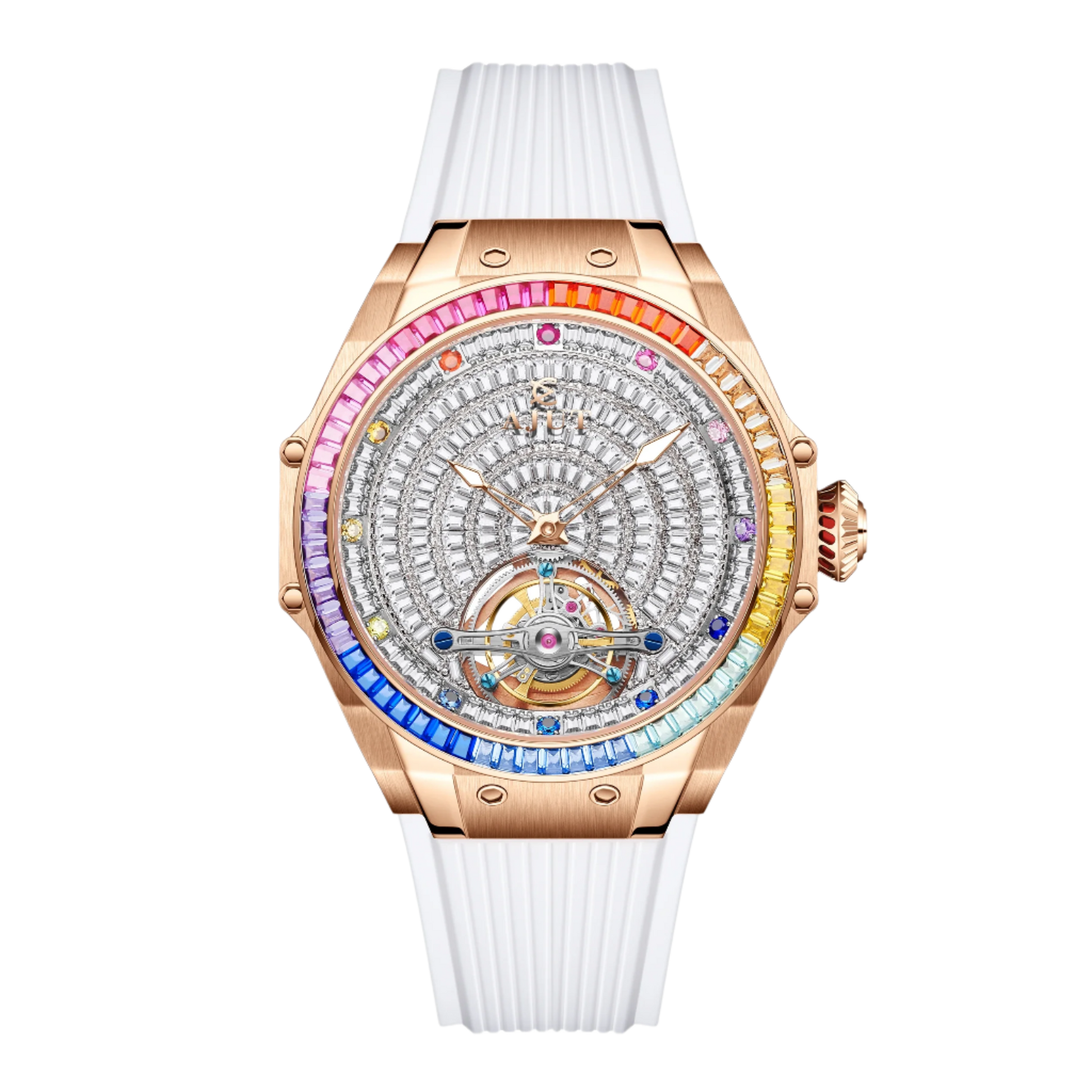 Tourbillon Watches for Men Fully Inlaid with Square Diamonds Dial Face Full of Stars Stainless Steel 50M Waterproof TAM0382