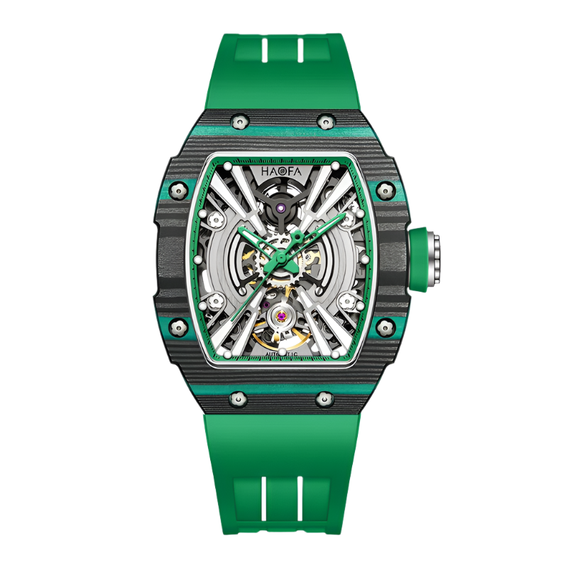 Haofa Ladies Watch 3D Skeleton Mechanical Ark Series Luminous Women Trendy Sport Watch Carbon Fiber Case 60H Power Storage 1906L