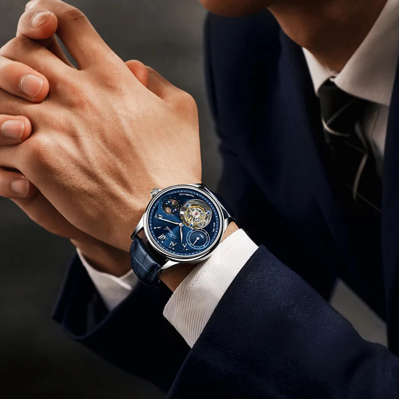 Haofa Luxury Manual Flying Tourbillon Mechanical Men'S Watch Sapphire Moon Phase Watches for Men Casual Business Wristwatch 1038