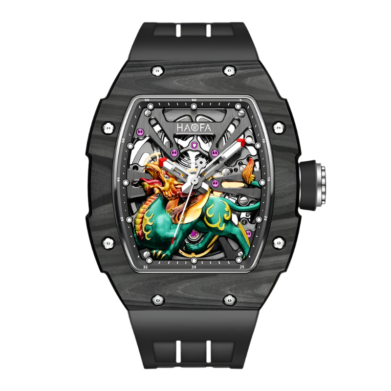 Haofa Automatic Movement Mechanical Watch Man 3D Brave Troops Chinese Style Hollow Skeleton Carbon Fiber Luminous Hardcore 1972
