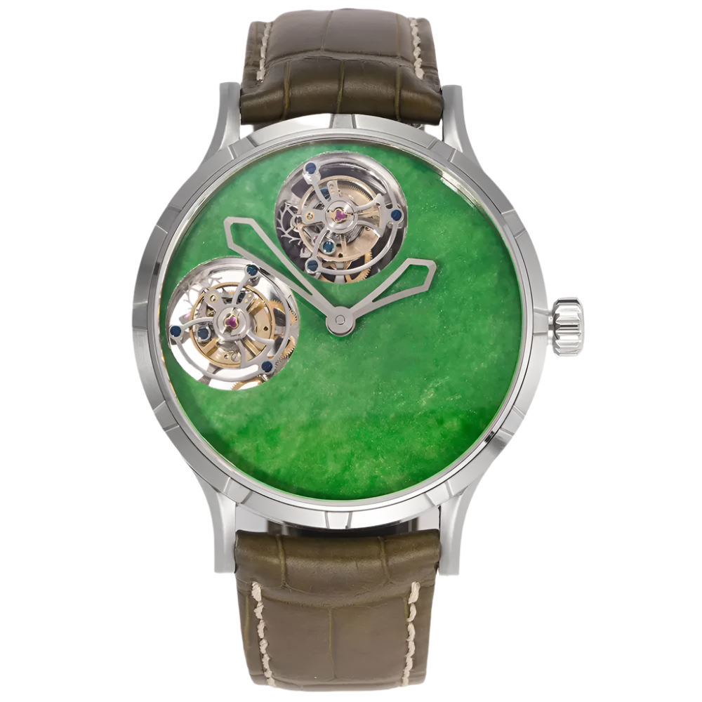 Luxury Double Tourbillon Men'S Watches 45Mm Lacquer Mother-Of-Pearl Gemstone Dial Shanghai Customized Carved Movement