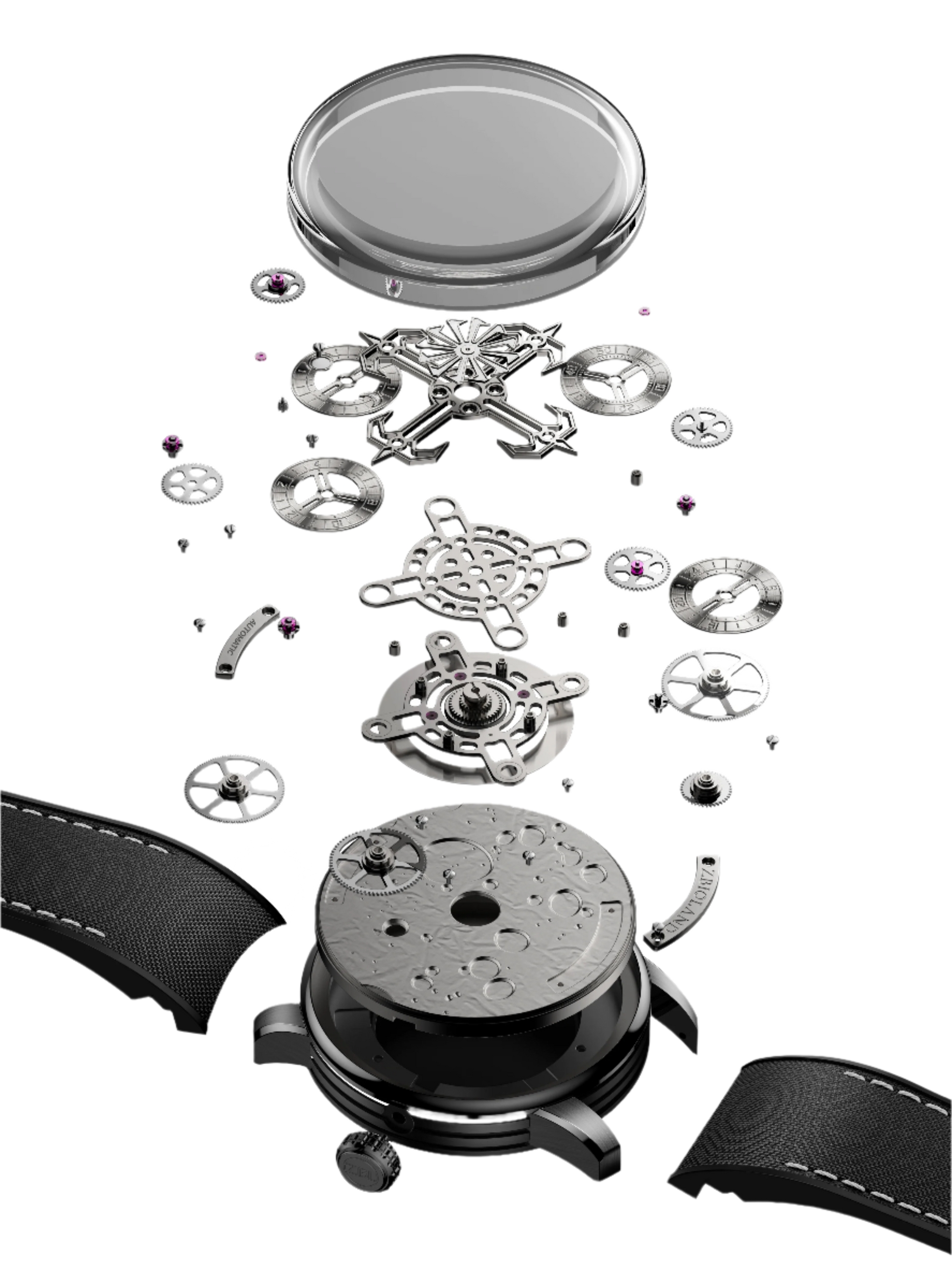 ZBIOLAND Space Station Automatic Mechanical Watches for Men Dial 4 Dial Display Sun Stars Luminous Charm Men'S Watch 1003