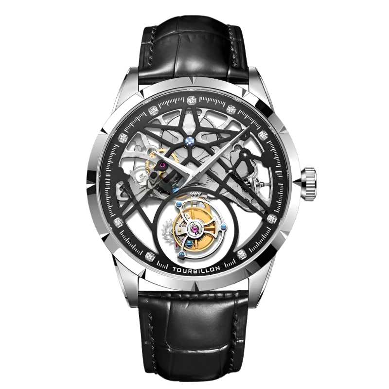 Swiss True Flying Tourbillon Mechanical Hollow Belt Men'S Watch Waterproof Business New Hot Sale of the Season Model Luxury Leat