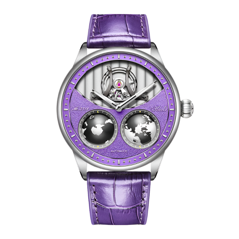 Haofa Automatic Movement Mechanical Watch Mans Earth Rotate Northern and Southern Hemisphere Open Heart Dial Electroerosion 2318