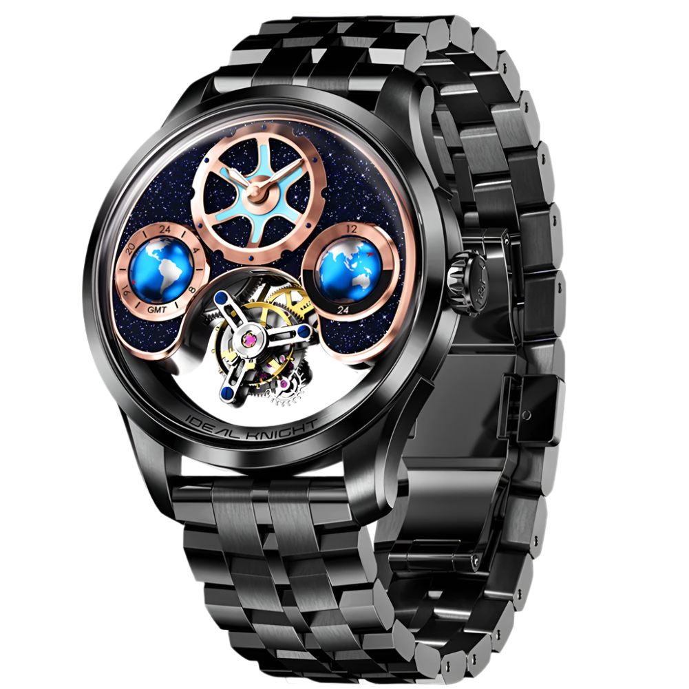 IDEAL KNIGHT Top Brand Luxruy Mens Watch Advanced Tourbillon Automatic Mechanical Watch Waterproof Luminous Dual Region Time
