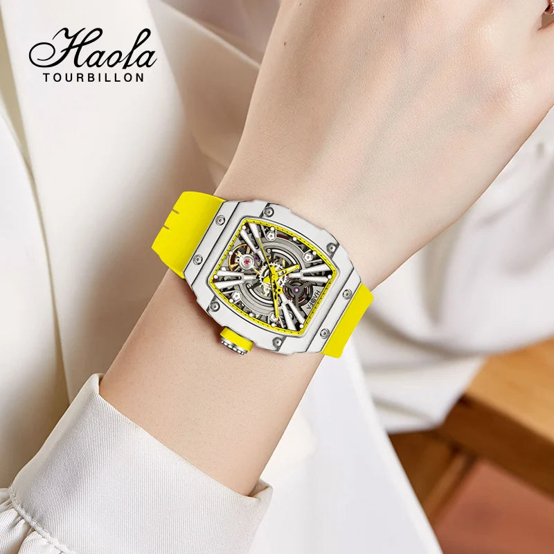 Haofa Ladies Watch 3D Skeleton Mechanical Ark Series Luminous Women Trendy Sport Watch Carbon Fiber Case 60H Power Storage 1906L
