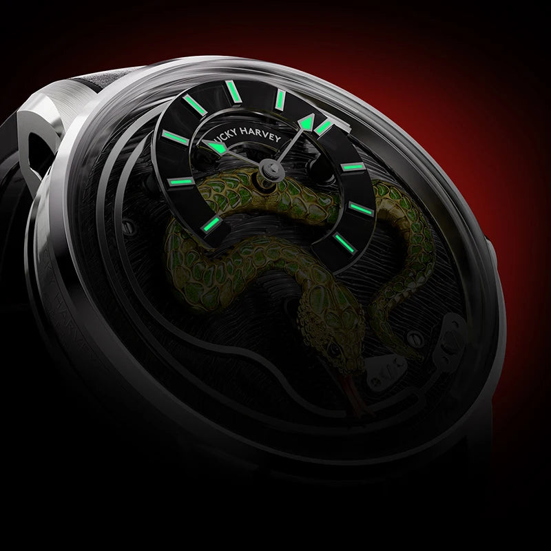 Limited Edition Enamel Craft Automatic Mechanical Watch for Men - 3D Carved Snake with Sapphire Luminous Features