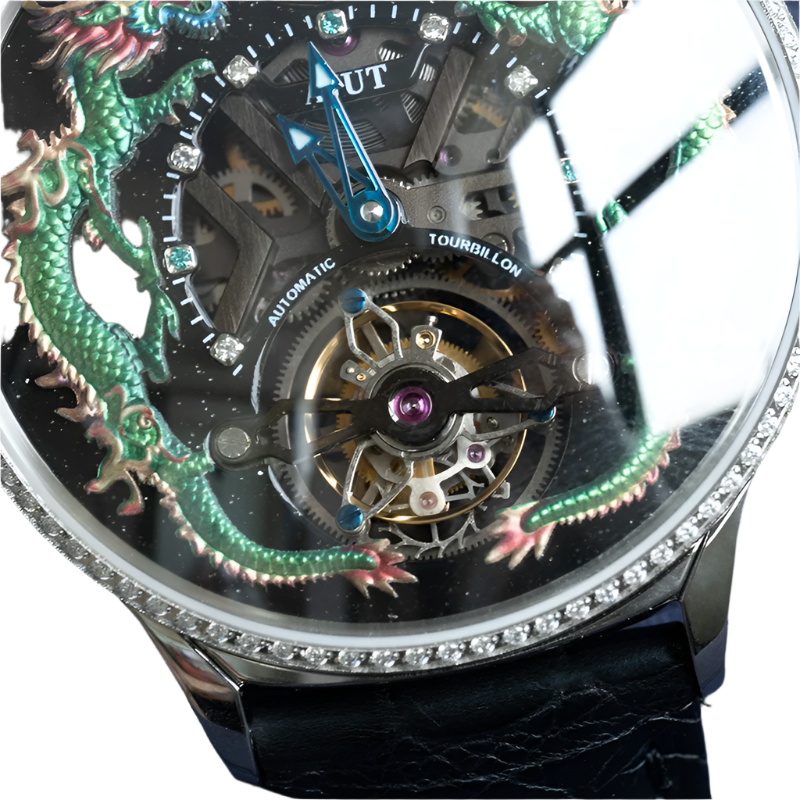 Automatic Tourbillon Mechanical Watches for Men Flying Tourbillon Luxury 3D Dragon Dial Sapphire Men Watch 0585
