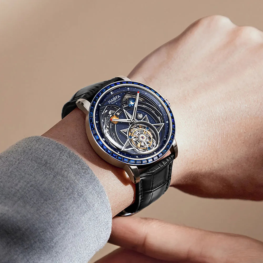 Haofa Flying Tourbillon Automatic Movement Mechanical Watch Man Solar System Zircon Luminous 316 Stainless Steel Wristwatch 2269
