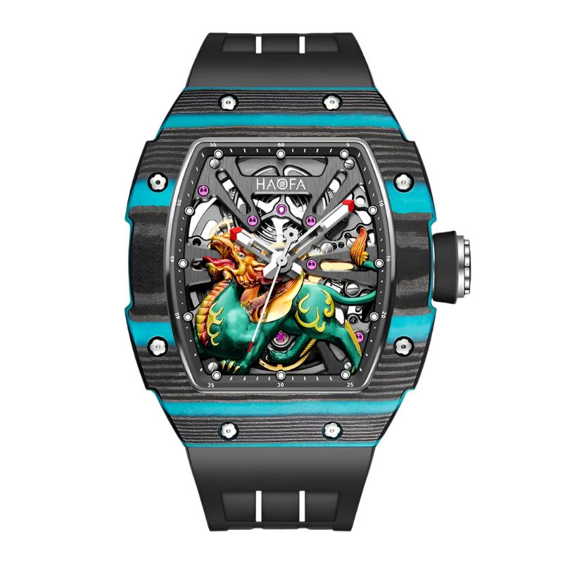 Haofa Automatic Movement Mechanical Watch Man 3D Brave Troops Chinese Style Hollow Skeleton Carbon Fiber Luminous Hardcore 1972