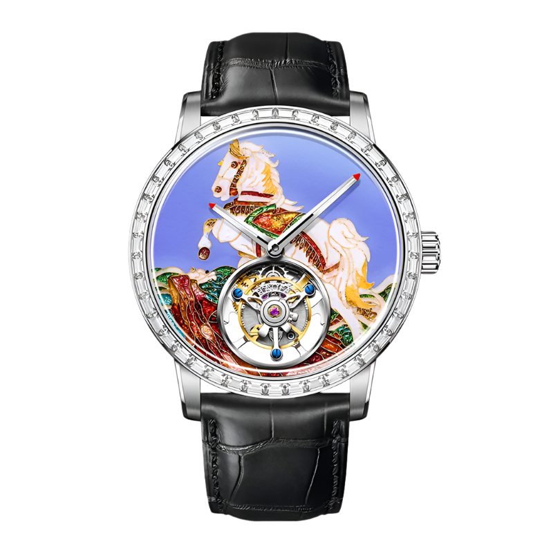 Hoafa Luxury Watch Flying Tourbillon Mechanical Men Watch Intangible Heritage Enamel Oriental Colored Zircon Bezel Designer 2261