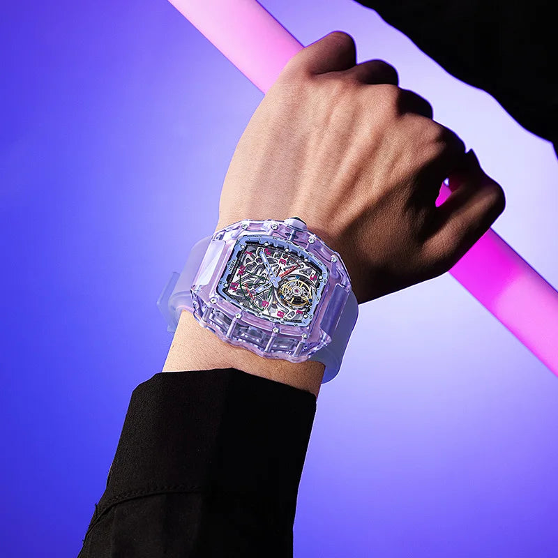 Haofa Automatic Tourbillon Mechanical Watch Designer Luxury Brand Skeleton Crystal Case Waterproof High Quality Men'S Watch 2210
