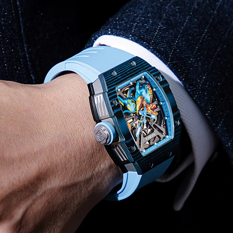 Haofa Automatic Movement Mechanical Watch Man 3D Brave Troops Chinese Style Hollow Skeleton Carbon Fiber Luminous Hardcore 1972