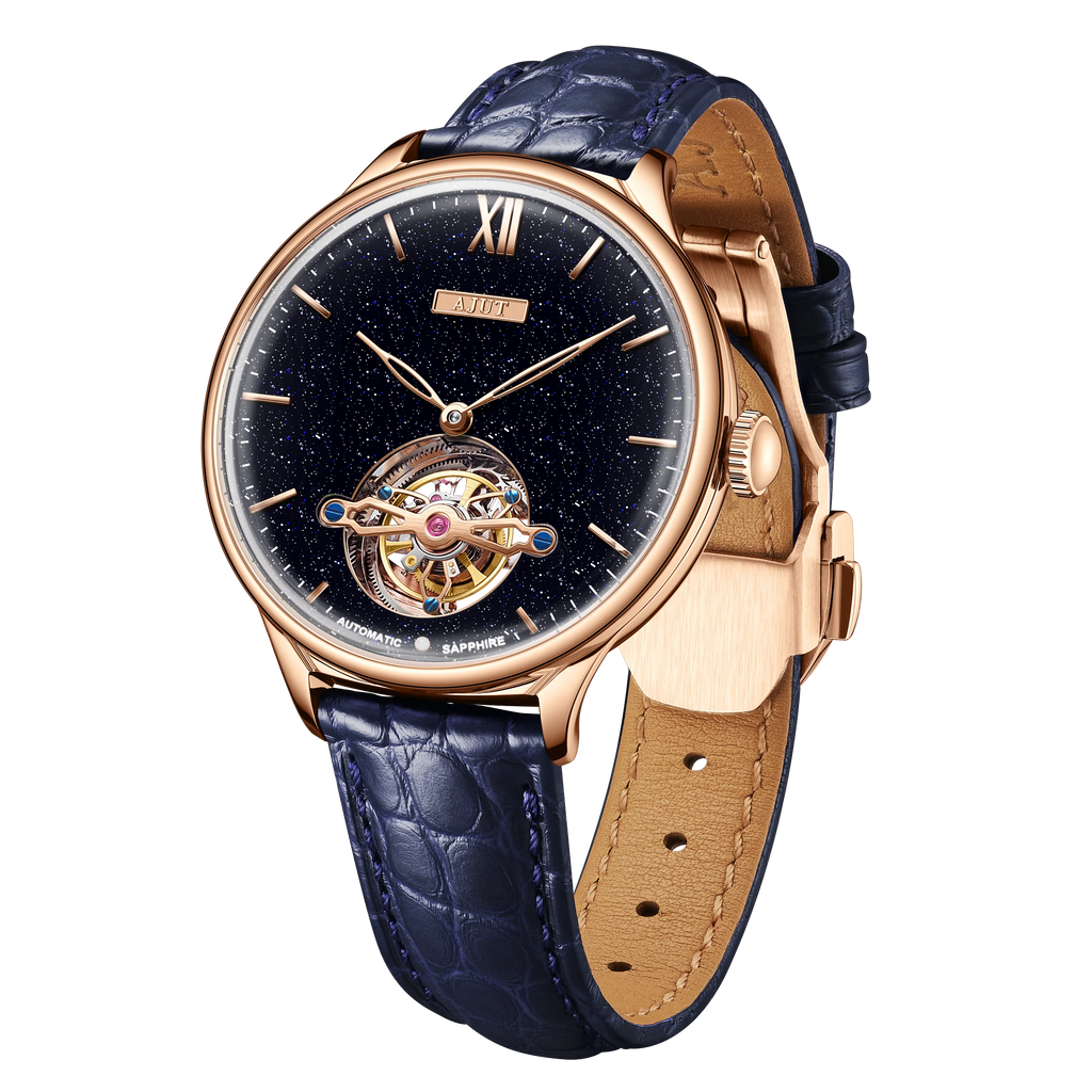 Men'S Wristwatch Automatic Winding Tourbillon Mechanical Sun Pattern and Enamel Surface Stainless Steel Waterproof TAM0345