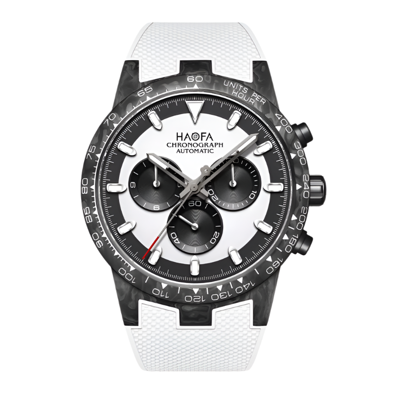 Haofa Chronograph Watch Automatic Mechanical Movement Watches for Men Carbon Fiber Case 50 Hours Power Reserve Rubber Strap 2366