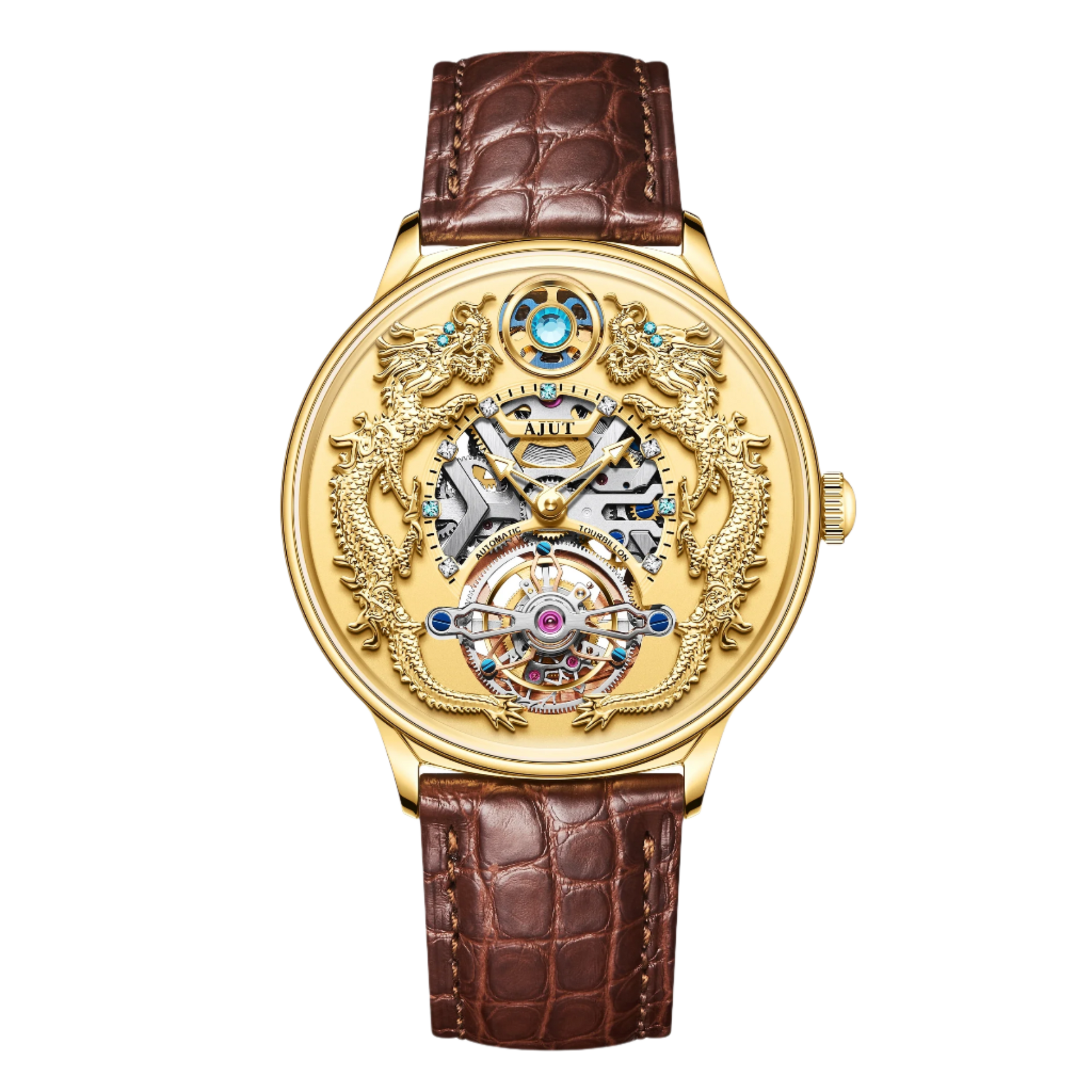 Elegant Automatic Mechanical Men's Watch with Zirconium Bezel and Crocodile Leather Strap - 43mm Dragon Dial Featuring 48-Hour Power Reserve and 50M Water Resistance