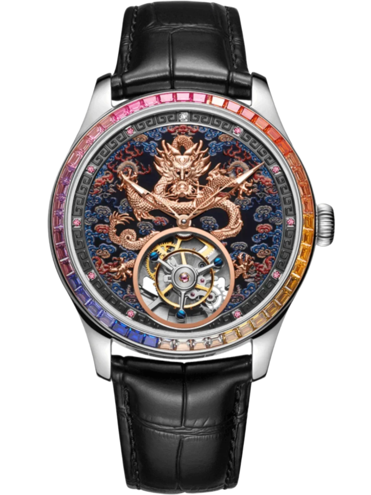 Mirror Legend Sunrise Series Automatic Tourbillon Machine Watch Real Diamond Inlay
