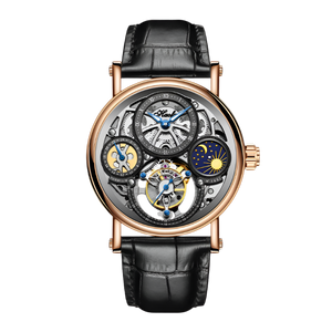 Haofa Skeleton Tourbillon Watch Man Mechanical Hollow Luminous Day and Night Painted Arabic Numerals Carve Luxury Leather 1601