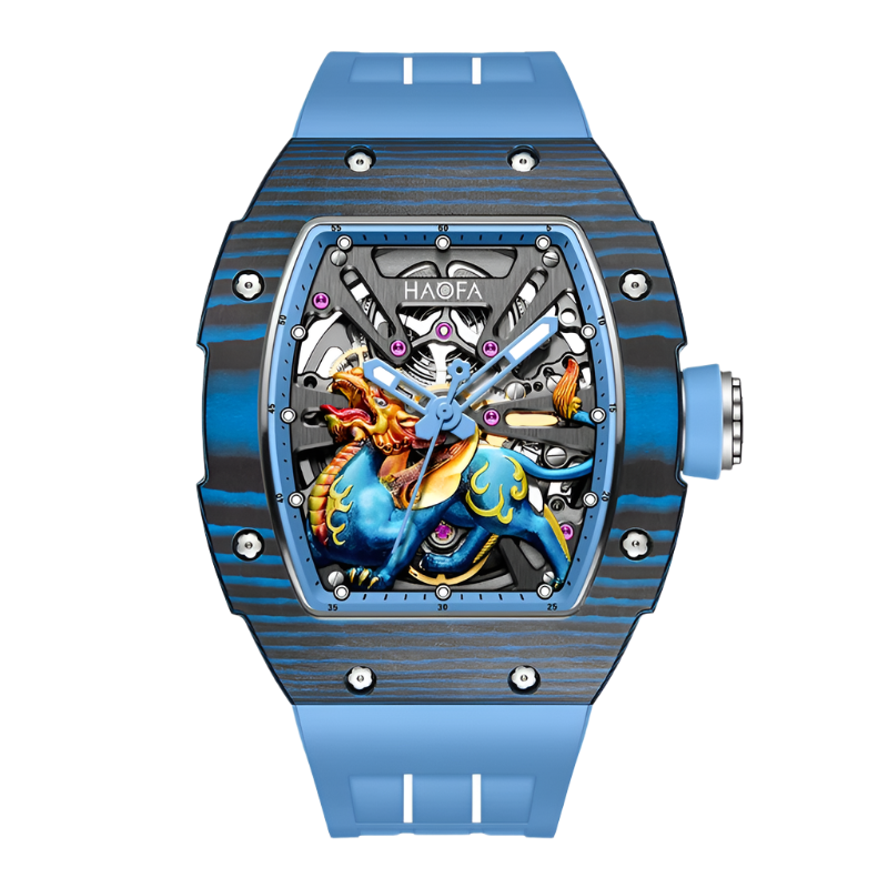 Haofa Automatic Movement Mechanical Watch Man 3D Brave Troops Chinese Style Hollow Skeleton Carbon Fiber Luminous Hardcore 1972