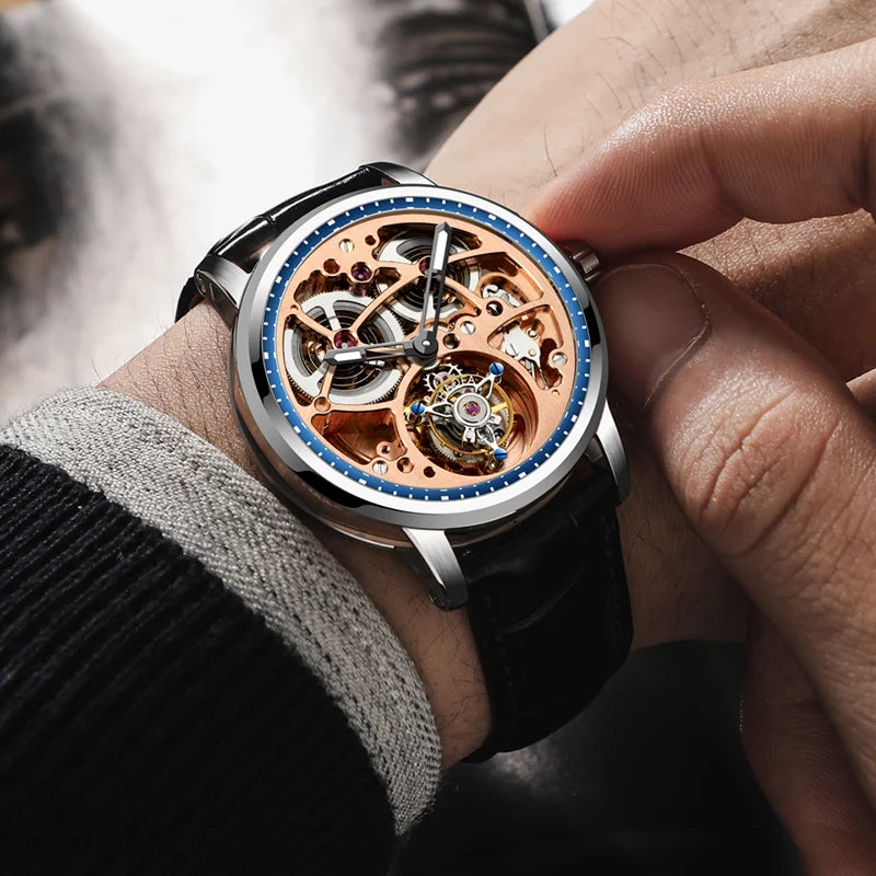 Haofa Flying Tourbillon Hollow Skeleton Mechanical Watch Man Double-Spring Luminous 316 Stainless Steel Sapphire Crystal 1931