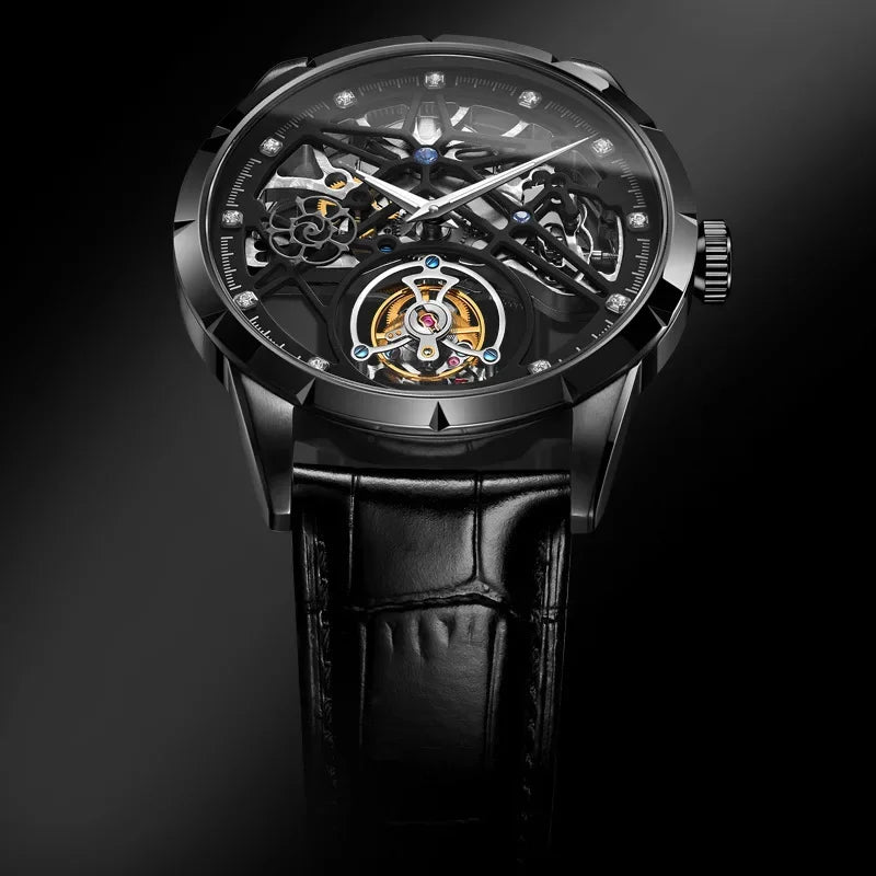 Swiss True Flying Tourbillon Mechanical Hollow Belt Men'S Watch Waterproof Business New Hot Sale of the Season Model Luxury Leat