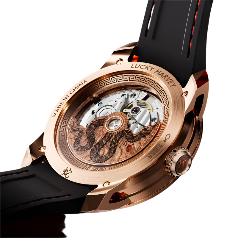 Limited Edition Enamel Craft Automatic Mechanical Watch for Men - 3D Carved Snake with Sapphire Luminous Features
