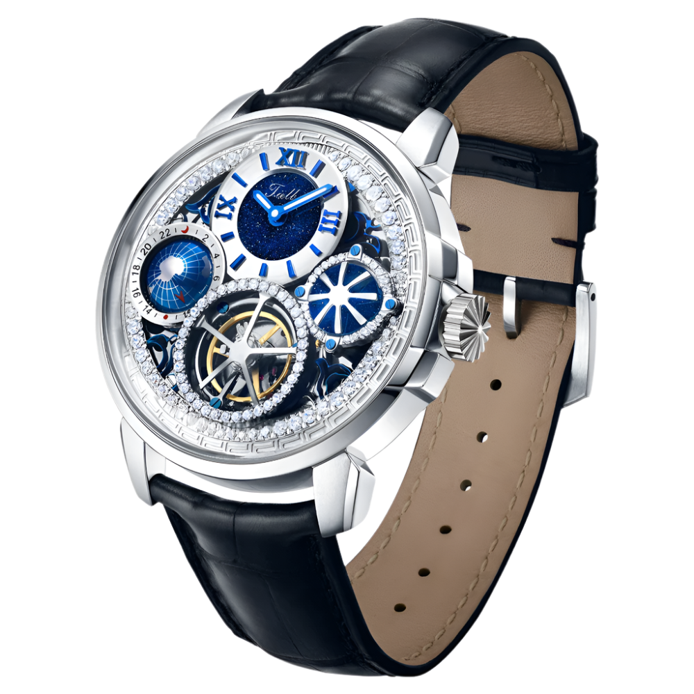 Mechanical Skeleton Tourbillon Movement Watch for Men Convex Sapphire Jewellery Watches Mens Diamond Waterproof Crystal