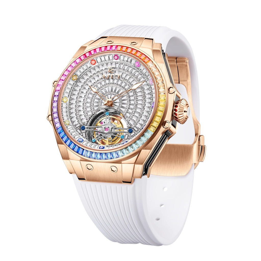 Tourbillon Watches for Men Fully Inlaid with Square Diamonds Dial Face Full of Stars Stainless Steel 50M Waterproof TAM0382