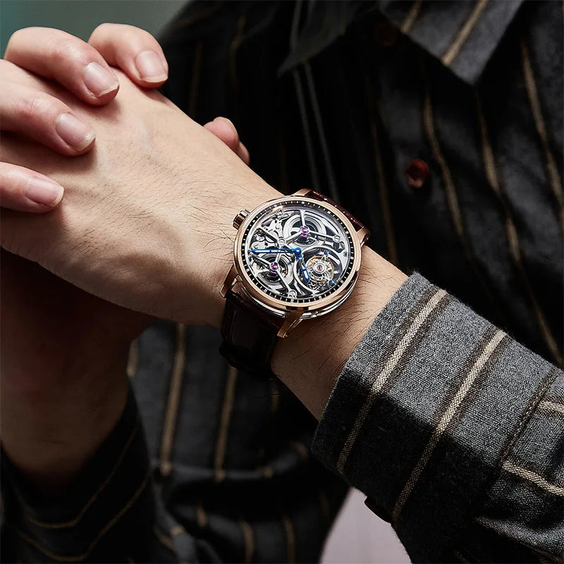Haofa Flying Tourbillon Mechanical Watches for Men Hollow Luxury Sapphire Manual Watch Skeleton Business Casual Wristwatch 1945